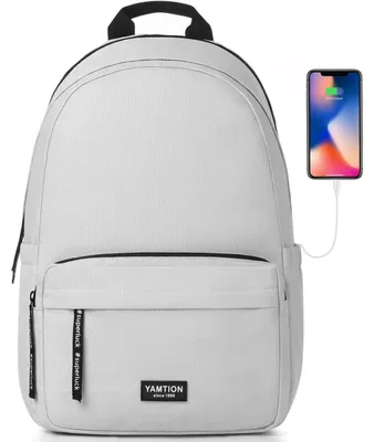 Immagine prodotto di Zaino per studenti, adatto a laptop da 17,3 pollici, colore grigio, realizzato in poliestere riciclato, con porta USB, sistema antifurto e passante per valigia