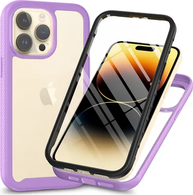 Immagine prodotto di Custodia per iPhone 15 Pro bumper con protezione dello schermo a 360° integrata Custodia protettiva per tutto il corpo Viola