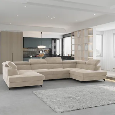Produktbild von Masseno Ecksofa VINTESSA mit Schlaffunktion U-Form, Sofa mit Bettkasten, Wohnzimmersofa, Couch, Soffa, Bettsofa, Couchgarnitur- Creme, MONOLITH 04