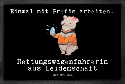 Produktbild von Mr. & Mrs. Panda fußmatte Rettungswagenfahrerin Leidenschaft 50 x 75 cm - Schwarz - Geschenk, Schmutzfangmatte, Gummimatte, Fußabstreifer, bodenmatte, Schmutzmatte