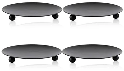 Image de 4 supports de bougies, diamètre 7 cm, noirs, en métal, pour bougies chauffe-plat