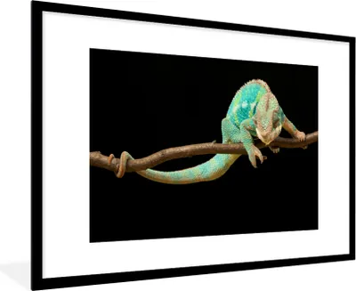 Produktbild von MuchoWow® MuchoWow® Gerahmtes Poster Chamäleon - Zweig - Pastell 90x60 cm - Poster mit zchwarzem Bilderrahmen - Wanddekoration - Fotos