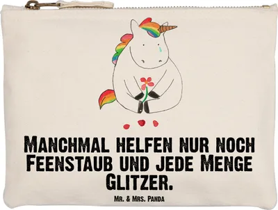 Produktbild von Mr. & Mrs. Panda Kulturbeutel Einhorn Traurig Grösse XL Große - Weiß - Geschenk, Stoffbeutel, Federmappe, Einhörner, Glitzer, Federtasche, kosmetiktäschchen, Unicorn