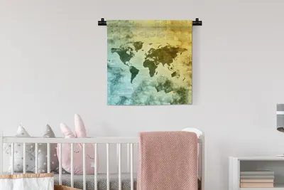 Produktbild von MuchoWow® Wandteppich Wandbehang Weltkarte - Wasserfarben 60x60 cm Tapisserie Dekoration Wandtuch - Dekorationen - Wand Decke