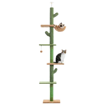 Produktbild von PAWZ Road Kaktus Kratzbaum deckenhoch 229cm - 275cm cm höhenverstellbarer,Katzenkratzbaum mit 4 Ebenen-Katzenbaum Deckenspanner-Katzenmöbel mit Sisal