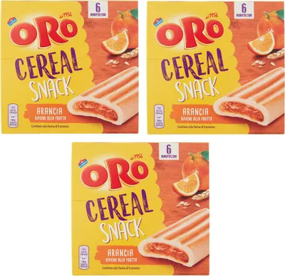 Produktbild von 3x Oro Saiwa Cereal Snack Arancia Müslikeks mit Orangenfüllung Kekse Biscuits 162g