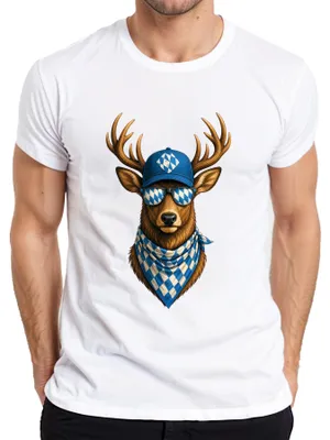 Imagen del producto de Gafas de sol "Hirsch Bayern", cerveza, , pantalones de cuero, vestido tradicional, camiseta para hombre, blanca, talla S