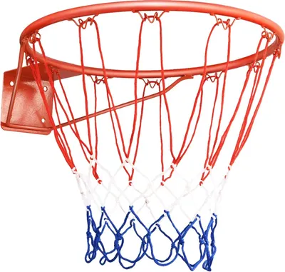 Produktbild von Basketballkorb mit Netz, Hängender Basketballring aus Stahl & Nylonseil, Standard Rim Ø 45 cm, Tür- und Wandmontage, Wetterfest