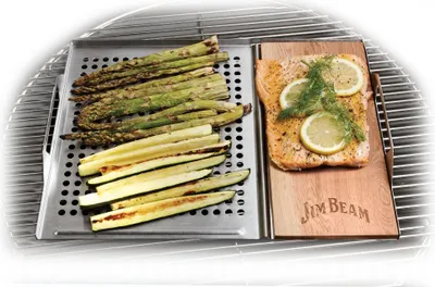 Produktbild von Jim Beam BBQ Grillplatte Grillschale Edelstahl - mit Räucherbrett aus Zedernholz