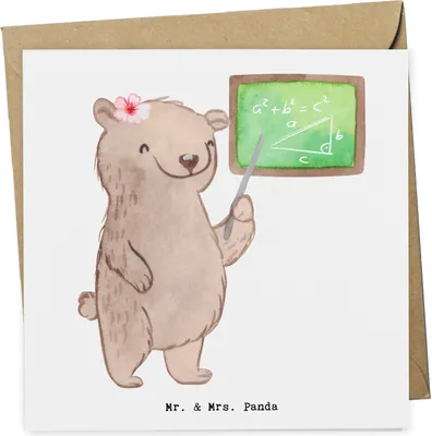 Produktbild von Mr. & Mrs. Panda Klappkarte Mathematiklehrerin Herz - Weiß - Geschenk, anlasskarte, Referendariat, faltkarte, Grußkarte, doppelkarte, Lehrer, Mathe, Glückwunschkarte