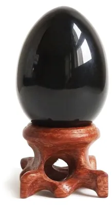 Productafbeelding van Zwarte Obsidiaan Edelsteen Ei met Houten Stand
