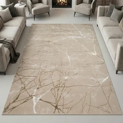 Produktbild von Designer Teppich mit abstraktem glänzenden Ästemuster beige Größe - 140 x 200 cm