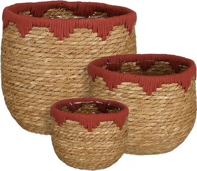 Produktbild von Mica Decorations Jorck Pflanzenkorb - 3er-Set - H24 x Ø26 cm - Seegras - Rot, Braun