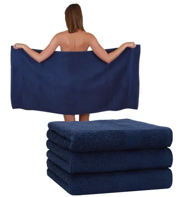 Produktbild von Betz 4 Stück Duschtücher 70 x 140 cm PREMIUM 100% Baumwolle Liegetuch Strandtuch   Farbe: dunkelblau