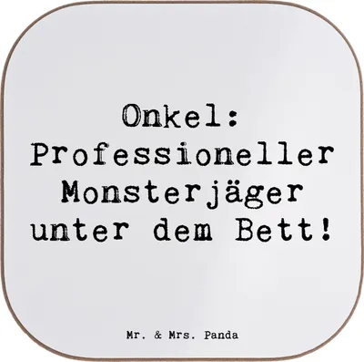 Produktbild von Mr. & Mrs. Panda Personalisierte Untersetzer Onkel Monsterjäger - Weiß - Geschenk, mit Namen, Ersatzvater, Verwandte, Familienangehöriger, einzigartige Designs, Jubiläen
