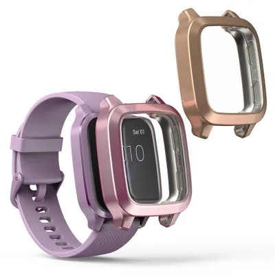 Produktbild von kwmobile 2x Silikon Hülle für Garmin Venu Sq Music / Sq Schutzhülle - Fullbody Display Cover Set aus Silikon - Altrosa Rosegold