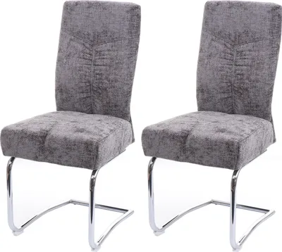 Zdjęcie produktu dla Zestaw 2 krzeseł tapicerowanych do jadalni | Wys. x szer. x gł. 105 x 46 x 60 cm | Wysokość siedziska 53 cm | Metal, tkanina/szarlota | Ciemnoszary | Krzesło kuchenne, krzesło na jednej nodze, krzesło z oparciem