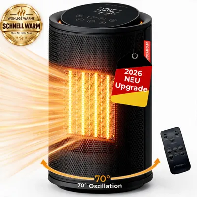 Produktbild von WOWDSGN Heizlüfter Energiesparend Klein 1500W, mit RGB-Licht, ECO Modus, 3 Heizmodi, Überhitzungs- & Kippschutz, 24H Timer, Leise 34dB & Tragbar