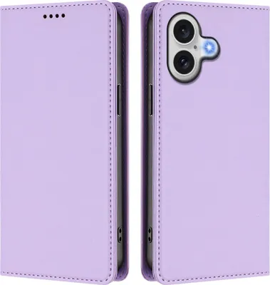 Produktbild von Handyhülle für iPhone 17, Kunstleder Klapphülle Stoßfeste Magnetische Hülle mit Ständer Violett