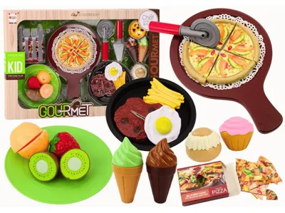 Produktbild von Fast-Food-Set Obst Steak Eiscreme Zubehör Pizza Pommes 26 Stück.