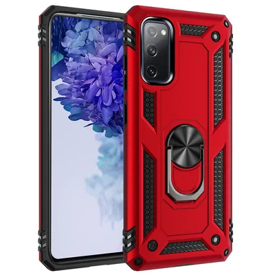Immagine prodotto di Custodia protettiva per Galaxy S20 FE, custodia robusta a due strati, testata in ambito militare, con supporto ad anello per Samsung Galaxy S20 Fan Edition rosso