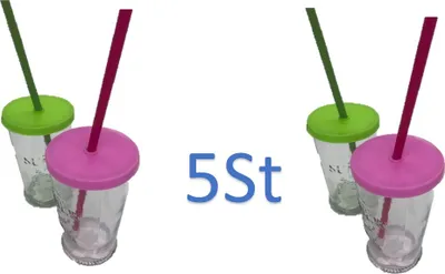 Produktbild von 5er Pack Wassertrinkbecher mit Deckel und Strohhalm für den Innen- und Außenbereich, Becher mit Deckel