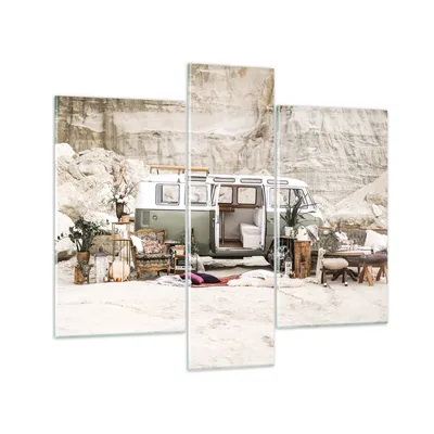 Produktbild von Bilder auf glas - 3 Teile - Wohnmobil Boho Möbel - 95x80cm - Glasbilder - Wandbilder - Bilder - zum Aufhängen bereit - Wanddekoration aus Glas - Glas Bilder - Wandbild auf Glas - GCB95x80-4542