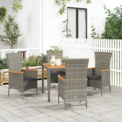Produktbild von 5-tlg. Garten-Essgruppe mit Kissen Grau Poly Rattan , Gartenstühle Design 2024