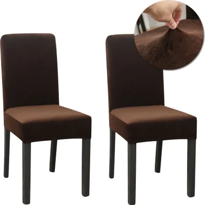 Immagine prodotto di Coprisedia Set di 2 coprisedie in velluto elasticizzato addensato per sedie Coprisedie morbide per sala da pranzo Coprisedie matrimonio casa festa Coprisedie sala da pranzo Marrone