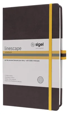Obrázok produktu pre SIGEL LS106 Zápisník Linescape cca A5 176 str. tvrdá väzba šachovnicová 80 g/m² tmavosivá