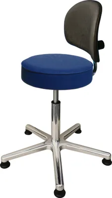 Produktbild von Drehhocker Indianapolis mit Rückenlehne | Sitzhöhe 44-57cm | Ø 61cm | Tragfähigkeit 110kg | Kunstleder-Sitz | Aluminium-Fußkreuz mit Gleiter | Atollblau