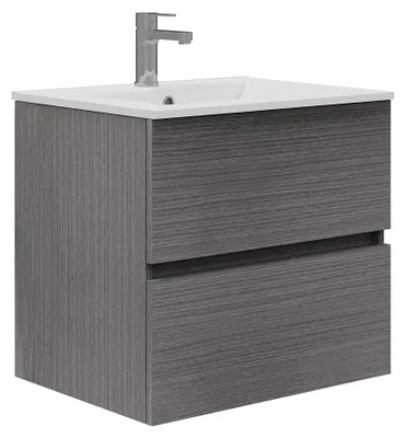 Badmöbel-Set 50 cm, 2 Schubladen, Keramikwaschbecken, Wandmontage