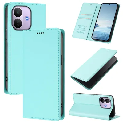Image de Étui en cuir pour Xiaomi Redmi Note 17 Pro 5G, coque rabattable magnétique en cuirPolyuréthaneavec support, couleur vert menthe