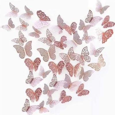 Immagine prodotto di Farfalle 3D in oro rosa - Decorazione da parete, 24 pezzi