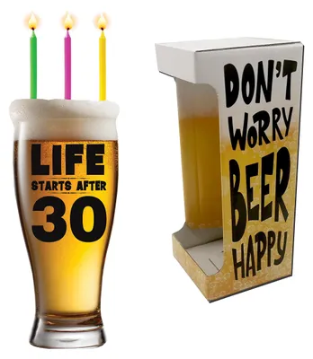Bierglas mit Kerzen zum 30. Geburtstag, 500 ml