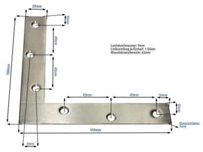 Produktbild von Edelstahl L-Verbinder 150x150x25mm Flachverbinder Lochplatte Platte Beschlag Möbelbefestigung