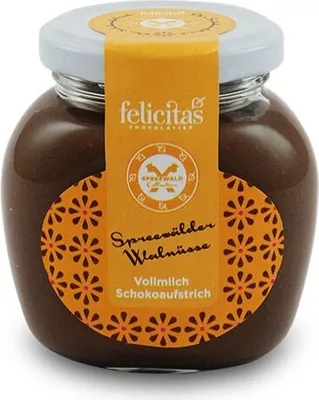 Produktbild von Vollmilch Schokoaufstrich mit Walnüssen von der Confiserie Felicitas (400 g)