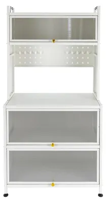 Produktbild von Rollregal Küche - 5-stöckiger Servierwagen Mikrowellenregal - 200 kg Tragkraft - 4 Rollen mit Bremse - Kohlenstoffstahl - mit Haken - weiß