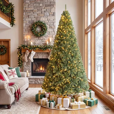 Immagine prodotto di Albero di Natale artificiale COSTWAY, altezza 240 cm, con 2128 punte in PVC, luci a LED (750), 2 colori di luce, 11 modalità di illuminazione e base in metallo. Albero di Natale verde