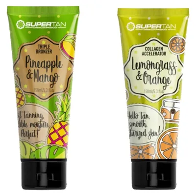 Zdjęcie produktu dla Zestaw SuperTan Przyśpieszacz Lemongrass&Orange 150ml + Bronzer Pineapple & Mango 150ml