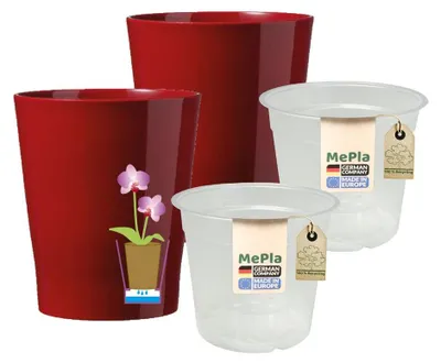 Produktbild von MePla - 2 Stück - Orchideenkübel Merina ø 14 Bordeaux + Pflanztopf Orchidee ø 12