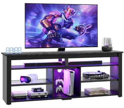 TV-Ständer für 70 Zoll, mit LED-Leuchten, Stauraum, schwarz-marmoriert