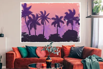 Produktbild von MuchoWow® Poster Palme - Nacht - Sommer - Zeichnung 180x120 cm - Fotoplakat