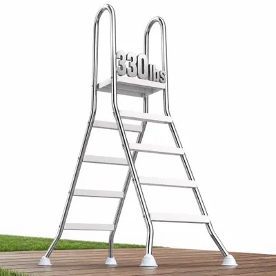 Immagine prodotto di Scala per piscina in acciaio inossidabile - Profondità 125 cm - 3 gradini antiscivolo - Argento bianco