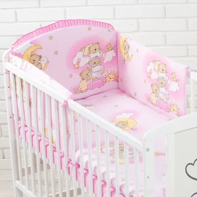 Immagine prodotto di Set completo di biancheria da letto per neonati 3 pezzi per lettino in formato 60x120 in 100% cotone rosa - orsetto su scala
