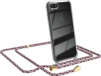 Produktbild von EAZY CASE Handykette kompatibel mit Apple iPhone SE 2020/2022, iPhone 7 / 8, Handyhülle mit Umhängeband, Handykordel, Schutzhülle Clear, Band in Rot