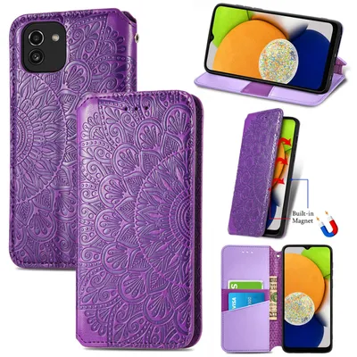 Productafbeelding van König Design hoesje, compatibel met Samsung Galaxy A03, kunstleren telefoonhoesje - telefoonhoesje, paars