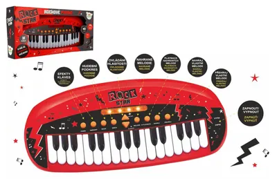 Produktbild von Pianko ROCK STAR, 31 Tasten, Kunststoff, 46 cm, batteriebetrieben, mit Sound und Licht, im Karton 52 x 24 x 8 cm