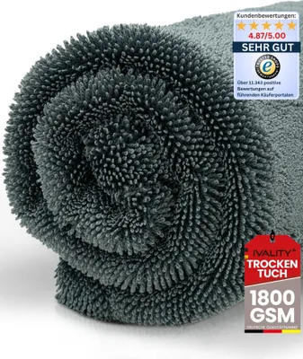 Produktbild von IVALITY® Trockentuch Auto XXL 80x50 cm saugstarke 1800 GSM Twisted Towel Mikrofaser-Tuch - fusselfreie & Lackschonende Microfaser-Reinigung