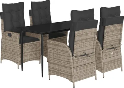 Obrázek produktu pro vidaXL 5dílný zahradní jídelní set s polštáři Grey Poly Rattan